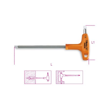 BETA 96T INOX/AS 1/8 | 96TINOX-AS 1/8 T szárú belső hatlapfejű kulcs műanyag markolattal, rozsdamentes acélból