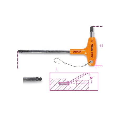 BETA 96TBP-HS 8 | 96TBP-HS 8 Hajlított gömbfejű imbuszkulcsok nagy nyomatékú T-markolattal, krómozott, H-SAFE