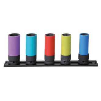   BETA 720LC/PM5 | 720LC/PM5 5 DARABOS GÉPI DUGÓKULCS KÉSZLET KERÉKANYÁKHOZ SZÍNES POLIMER BETÉTEKKEL, 1/2" MÁGNESES TARTÓSÍNEN