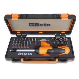   BETA 860/C 38P | 860/C38P 1 betéttartó irányváltós racsnival és nyéllel, 27 csavarbetét 8 hatlapú dugókulcs és 2 tartozék szivacsbetétes fémdobozban