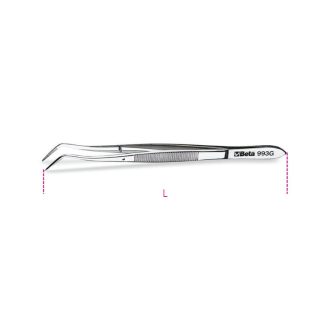   BETA 993G | 993G Hajlított csapos csipesz sarkított, lekerekített, fogazott heggyel, rozsdamentes acélból, polírozott