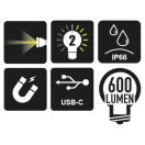 BETA 1837F/USB | 1837F/USB Tölthető, mágneses flexibilis lámpa intenzív fényű LED-ekkel, robusztus eloxált alumíniumból, 600 lumen