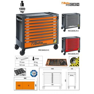   BETA RSC24AXL/9 | RSC24AXL/9-A-9 FIÓKOS SZERSZÁMKOCSI BORULÁSGÁTLÓ RENDSZERREL, HOSSZÚ MODELL