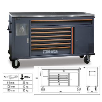   BETA C45PRO MWS/X | C45PRO MWS/X 7 fiókos szerszámkocsi beépített hulladéktartóval