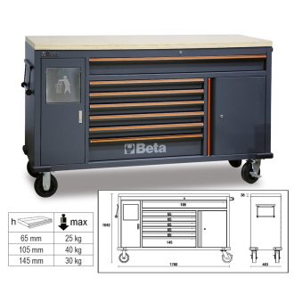   BETA C45PRO MWS/W | C45PRO MWS/W 7 fiókos szerszámkocsi beépített hulladéktartóval