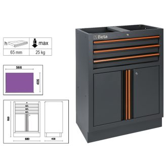   BETA C45PRO M3A | C45PRO M3A 3 fiókos, 2 ajtós rögzített modul a C45PRO műhelyberendezés összeállításhoz