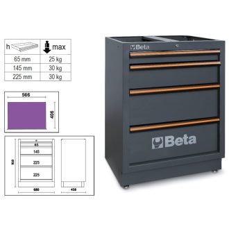   BETA C45PRO M4 | C45PRO M4 4 fiókos rögzített modul a C45PRO műhelyberendezés összeállításhoz
