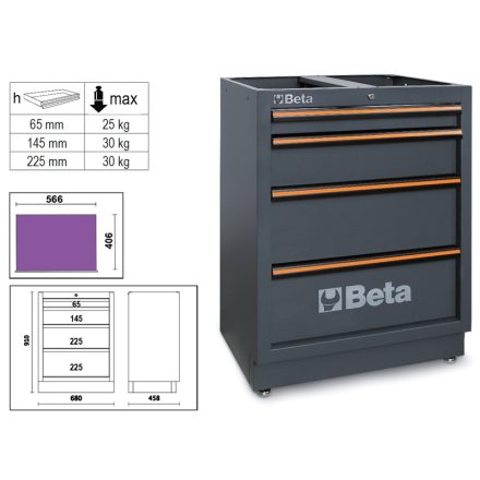 BETA C45PRO M4 | C45PRO M4 4 fiókos rögzített modul a C45PRO műhelyberendezés összeállításhoz