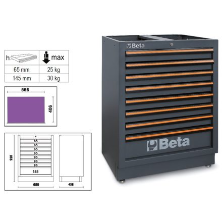 BETA C45PRO M8 | C45PRO M8 8 fiókos rögzített modul a C45PRO műhelyberendezés összeállításhoz