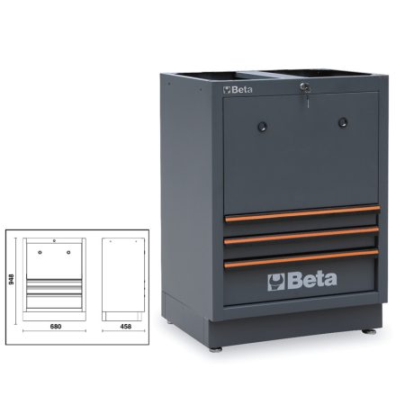 BETA C45PRO TC | C45PRO TC 3 fiókos rögzített, dobtárolós modul a C45PRO műhelyberendezés összeállításhoz