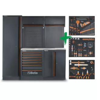   C45PRO 2.0 B7X műhelybútor-kombináció 196 Beta Worker univerzális szerszámból álló választékkal