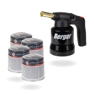   050101-0079 | Gázégő - gázlámpa piezós fém házas + 4db gázpalack - Berger