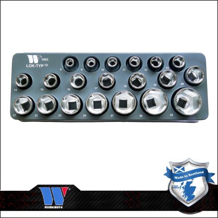 1063-WW | Lok-Typ Dugókulcs készlet 1/2" 20 db-os spec. 6 lap normál 8-32 mm -Welzh