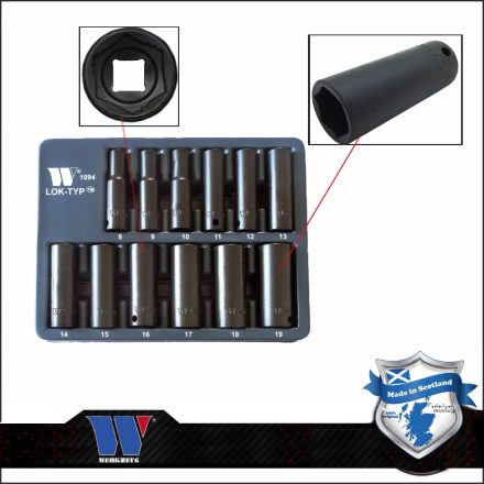 1094-WW | Lok-Typ Légkulcsfej készlet 3/8" 12 db-os spec.6 lap hosszú 8-19 mm-Welzh