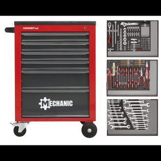   GedoreRed komplett szerszámkocsi MECHANIC szerszámokkal 129 részes 6 fiókos R21560004