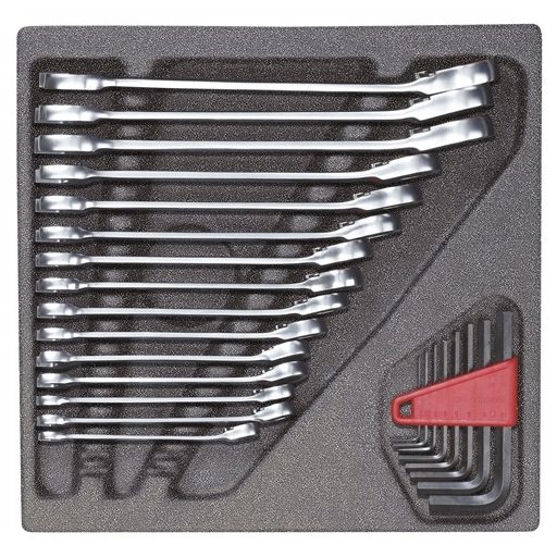 GedoreRed racsnis csillag-villáskulcs készlet modulban 8-22 mm + imbuszkulcs készlet 24 részes R22250001