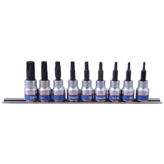   9 részes 3/8˝-os 5-szögű furatos torx bitfej készlet sínen 3149PR8