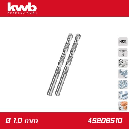 49206510 | Csigafúró  1,0 mm HSS-G DIN 338 Silver Star 2 db-os - KWB
