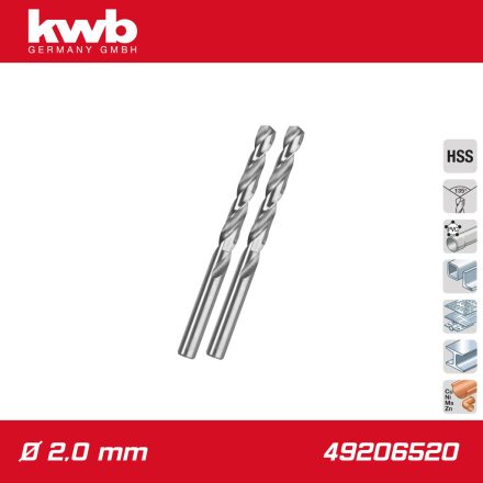 49206520 | Csigafúró  2,0 mm HSS-G DIN 338 Silver Star 2 db-os - KWB
