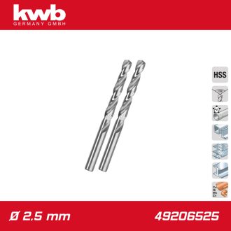   49206525 | Csigafúró  2,5 mm HSS-G DIN 338 Silver Star 2 db-os -"M3"- KWB