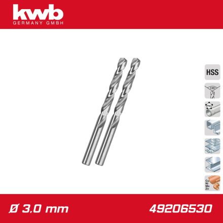 49206530 | Csigafúró  3,0 mm HSS-G DIN 338 Silver Star 2 db-os - KWB