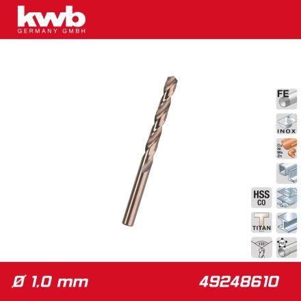 49248610 | Csigafúró  1,0 mm HSS-E Co5 DIN 338 Profi 5% Cobalt - KWB