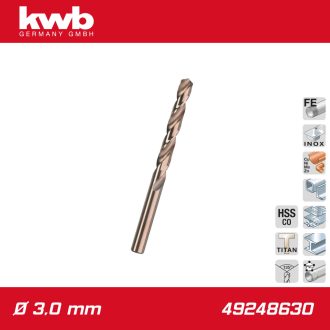   49248630 | Csigafúró  3,0 mm HSS-E Co5 DIN 338 Profi 5% Cobalt - KWB