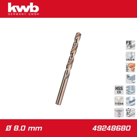 49248680 | Csigafúró  8,0 mm HSS-E Co5 DIN 338 Profi 5% Cobalt - KWB