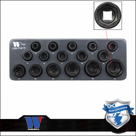 7024-WW | Lok-Typ Légkulcsfej készlet 1/2" 16 db-os spec.6 lap normál 10-32 mm-Welzh