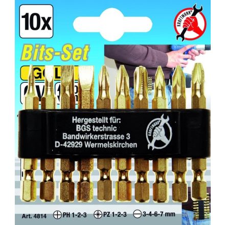 9-4814 | Bit készlet 10 db-os "Gold" 50 mm hosszú