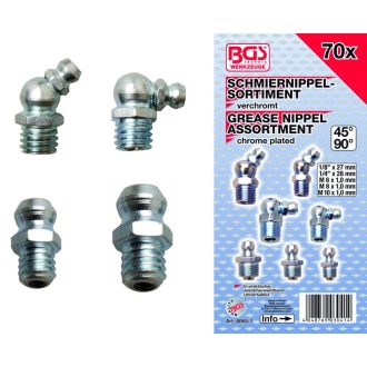   9-8065-1 | Zsírzógomb készlet 70 db-os 1/8" - 1/4" - M6x1.0 - M8x1.0 - M10x1.0 -BGS