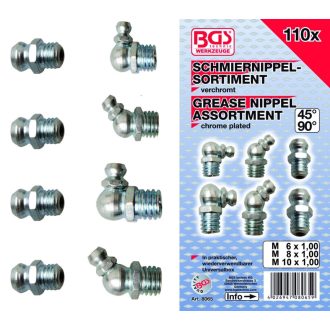   9-8065 | Zsírzógomb készlet 110 db-os M6x1.0 - M8x1.25 - M10x1.5 - BGS