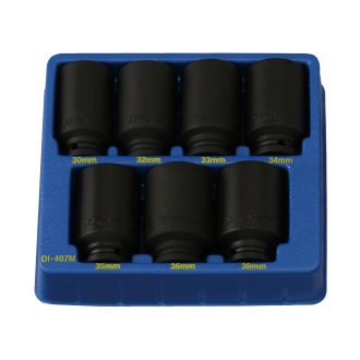   DI-407M | Tálcás Genius dugókulcs, gépi készlet 6 lapú hosszú 1/2" 7 db-os 30-38mm