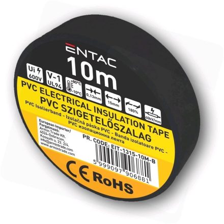 EIT-1315-10M-B | Szigetelőszalag 10m fekete 0.13x15 mm - Entac