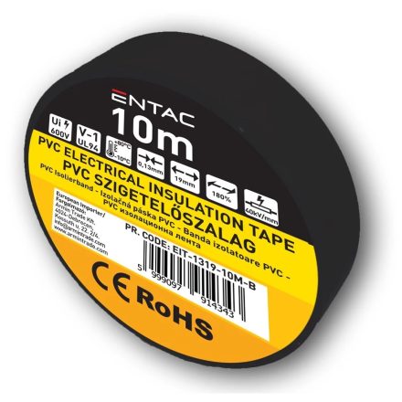 EIT-1319-10M-B | Szigetelőszalag 10m fekete 0.13x19 mm - Entac