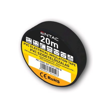EIT-1319-20M-B | Szigetelőszalag 20m fekete 0.13x19 mm - Entac