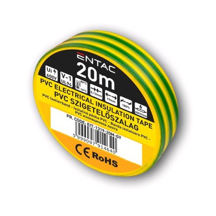 EIT-1319-20M-GY | Szigetelőszalag 20m zöld-sárga 0.13x19 mm - Entac