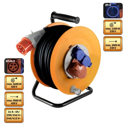 HJR 400-25 | Kábeldob 25 m - IP44 gumi kábel 5 x 2.5 mm2 - 3000W