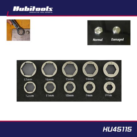 HU45115 | Csavarkiszedő adapter készlet 85%-ig sérült, lesarkalt csavarhoz 8-17 mm