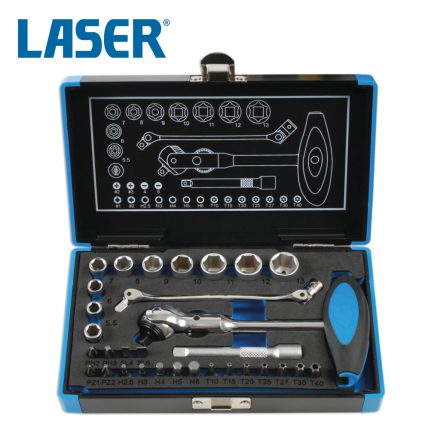 LAS-6916 | Dugókulcs készlet 1/4" 31 db-os ROTO LOCK 6 lapú + 1/4"-os Bitek