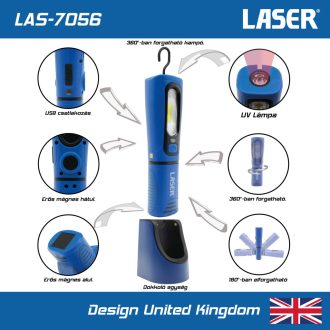   LAS-7056 | Szerelőlámpa LED COB ledes 3W+1W UV lámpa + dokkoló AKKUS