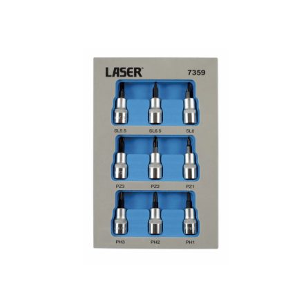 LAS-7359 | Rátűzőkulcs 9 db-os készlet 3/8" PH -PZ, Lapos 50 mm