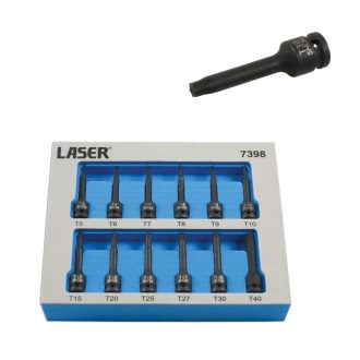  LAS-7398 | Légkulcsfej készlet 1/4" Torx T5-T40 - hosszú profil 12 db-os