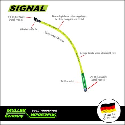 MLR-290 434 | Levegős cső -toldó- 1/4" KM gömbcsuklós, superflexi 600 mm -MÜLLER