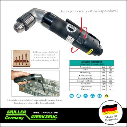 MLR-290 444 | Levegős fúrógép - hajlított fejjel 3/8" - 1400 RPM 6,2 bar