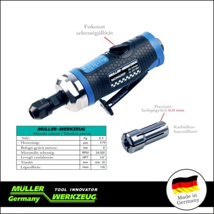 MLR-297 004 | Levegős csiszológép - egyenes -Grinder- 0,75 Hp - MÜLLER