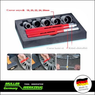   MLR-432 800 | Kerékőr leszedő készlet univerzális  7 db-os 18-20-22-24-26 mm MÜLLER