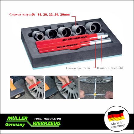 MLR-432 800 | Kerékőr leszedő készlet univerzális  7 db-os 18-20-22-24-26 mm MÜLLER
