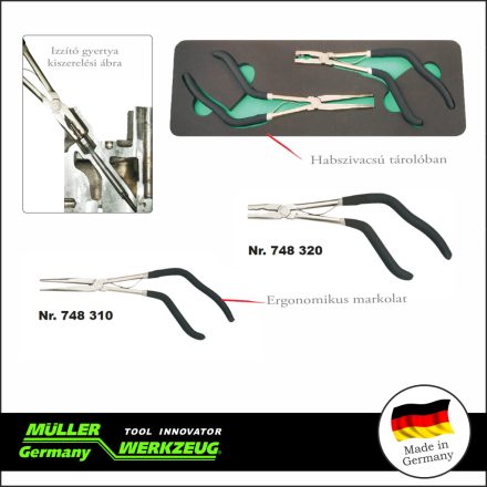 MLR-748 300 | Pisztoly formájú spec. fogó készlet 2 db-os Izzítógy. kihúzó + Lapos