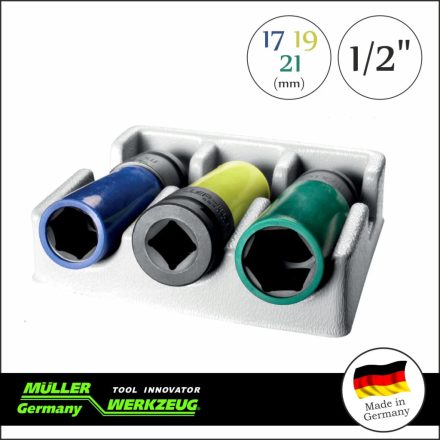 MLR-800 100 | Légkulcsfej készlet 1/2"  3 db-os alufelnihez 17-19-21 mm - MÜLLER